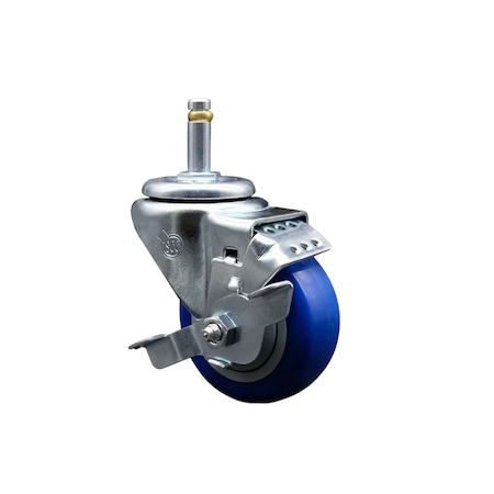 Service Caster 3'' Blue Polyurethane Wheel Swivel 7/16'' Grip Ring Stem Caster with Brake SCC-GR20S314-PPUB-BLUE-TLB-716138